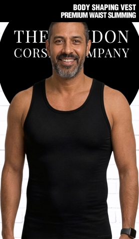 Mens Shapewear M9228B Mens Premium Slimming Vest - Black